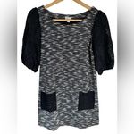 Anthropologie  Postmark Black White‎ Textured Tweed Knit Tunic Dress Lace Size S Photo 4