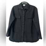 Umgee   Collared Long Sleeve Oversized Raw Hem Shacket Black Photo 0