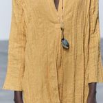 ZARA  NWT Mustard yellow PLEATED LINEN BLEND TUNIC DRESS ZW COLLECTION Photo 11