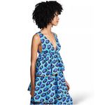 Rhode Leela Tiered Abstract Print Cotton Midi Dress in Blue Ikat Size Medium Photo 2
