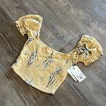 Billabong NWT Yellow Floral Smocked Crop Top Off Shoulder Size Large Photo 0