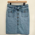 basic editions  Button Front Straight Pencil Skirt / Denim Jean Skirt Size 8 Photo 0