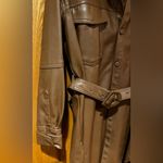 ZARA Faux Leather Belted Shirt Shacket Overshirt Dress in Cognac Brown Size XS Photo 12