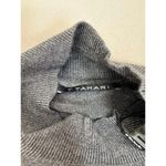 T Tahari  Womens Mock Neck Sweater Top Size L Dark Grey Soft Knit Metallic Logo Photo 4