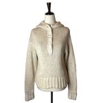 Soft Surroundings  Beige Cotton Button Front Hooded Knit‎ Pullover Sweater Size S Photo 1