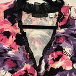 MARINA LUNA BRAND BLACK PINK PURPLE FLORAL LIGHT WEIGHT SWEATER WITH BLACK LACE Size L Photo 1