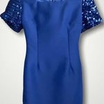 Sapphire Blue Sheath Short Sleeve Short Special Event Sequins Prom Dress XS Photo 0