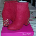 Shoedazzle NIB Lisa size 6 beautiful Red Jeweled ankle Boots with 4” heel Photo 1