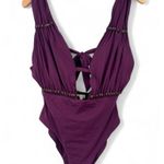 Becca L Reconnect One Piece Swimsuit Burgundy Oxblood Plunging Beaded Charms Photo 0