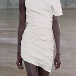 ZARA NWT white mini dress asymmetrical draped off shoulder ruched dress Photo 0