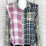Cato  Patchwork Multi Plaid Button Up Shirt XL Rayon Long Sleeve Photo 0