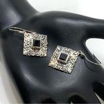 ORCHID STERLING SILVER WITH DARK BLUE SAPPHIRES DANGLE EARRINGS Photo 0