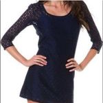 Quiksilver  Sheer Lace Shift Dress With Slip Navy Keyhole Cutout Back Large Photo 0