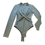 Lulus  Green Ribbed Twist-Front Long Sleeve Bodysuit Women's Size Medium Photo 0