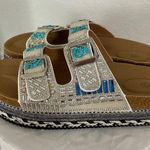 Chunky Silver Blue Rhinestone Beaded Bedazzled Platform Sandal Slides 10 10.5 Photo 1