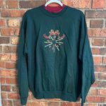 Vintage womens Christmas holiday party embroidered crewneck sweatshirt green L Size L Photo 0