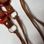 Vintage Faux Tortoise Shell Amber Lucite Brown Suede Leather Fringe Belt Hippie Photo 3