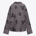 ZARA gray sequin floral embellished surplice wrap flowy long sleeve satin top Photo 2