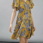 Anthropologie By  Gold Mustard Yellow & Blue Robin Floral Tiered Dress Size XL Photo 0