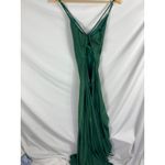 La Femme  Emerald Green Satin Lace Up Back Maxi Gown Size 8 Photo 6