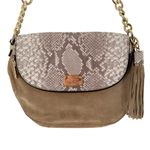 Michael Kors Bedford Dark Sand Suede & Python Embossed Leather Shoulder Bag Photo 1