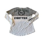 Victoria's Secret Pink XS Bling VNeck Varsity Gray White Oversized Striped‎ Tee Photo 4