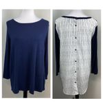 Jasmine & Juliana Navy Mixed Media Knit Sweater Polyester Blouse Top Large Blue Photo 1