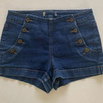 Women’s Sailor Button Front Denim Shorts Size 7 Dark Wash Stretch High Waist Photo 0
