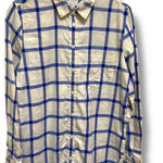 J Crew Boy Fit Plaid Button Down Shirt Cream Blue Size S NEW Windowpane Flannel Photo 0