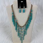 Women's Beaded Bib Chandelier Adjustable Necklace & Earrings Teal Blue Photo 8