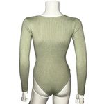 ZARA  Green Ribbed Bodysuit Long Sleeve Square Neck Button Detail Size M Photo 2