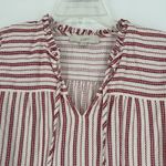 Loft Boho Stripe Ruffle Tie Neck Top Cream Red Split Neck Long Sleeve Size S Photo 2