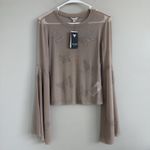 Guess NWT Flared Sleeve Fiamma Top Sz M Butterfly Mesh Sheer Summer Clay Photo 5
