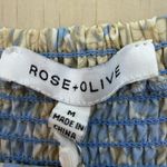 Rose + Olive Blue Floral Ruched Long Sleeve Peasant Blouse Women’s Boho NWT M Photo 2