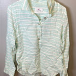 Vineyard Vines  Woman’s 100% Linen 1/2 Button Popover Shirt Blouse Green‎ Size 4 Photo 0