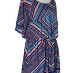 HALO Women's Large Geo Diamond Stripe Print Blouson Multicolor Casual Dress Photo 1