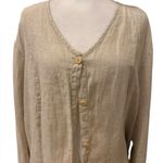 Flax  Beige Cream Button Up Top 100 Percent Linen Women's Size Large Lagenlook. Photo 2