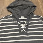 CAbi Hoodie Women's L Gray White Striped Rope Lace Up V Neck Hooded Tie Preppy Photo 5