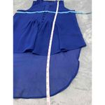 Pleated Front Blue Sheer Sleeveless Tails Top ButtonDown Longer Back Blouse Size L Photo 7