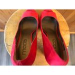 Moda Spana  10M  Red Suede Leather Peep Toe Chunky High Heel Pumps Shoes Photo 4