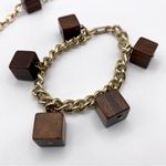 Vintage MCM Square Wooden Gold Tone Link Necklace and Bracelet Set Photo 4