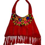 Altiplano Embroidered Cotton Red Boho Tassel Bag Photo 0