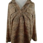 New York And Company  Women’s Brown Snakeskin Patterned Button-Down Shirt Size S Photo 0