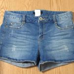 Women’s Top Girl Stretchy Distressed Jean Shorts Waist Measures 31” Blue Size undefined Photo 0