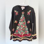 VTG TIARA Christmas Tree Sweater Multi Color Knit Elegant Black Gold Red S M Photo 1