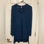 Free People Teal Green Crisscross V Neck Long Sleeve Tunic Knit Sweater Dress Photo 1