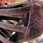 SOLE DIVA Heeled Gladiator Shoe Burgundy/Black Snake Print Photo 8