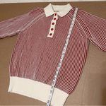 Vince Camuto contrasting ribbed knit henley pullover sweater, red and cream,sz M Size M Photo 3
