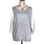 Skies Are Blue Floral Eyelet Ruffle 3/4 Sleeve Crewneck Pullover Knit Sweater 2X Photo 10