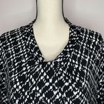 Jones New York  Sz XL Geometric Print Long Sleeve Knot Neck Blouse Black White Photo 1